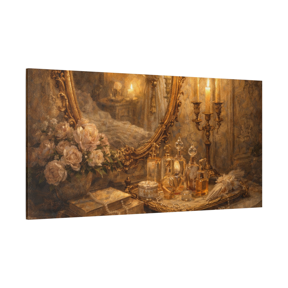 French Country Perfume Vanity Canvas Wall Art Print, Chateaucore Floral Wall Hanging Decor, Victorian Romantic Home Decor, Gift Mom Grandma