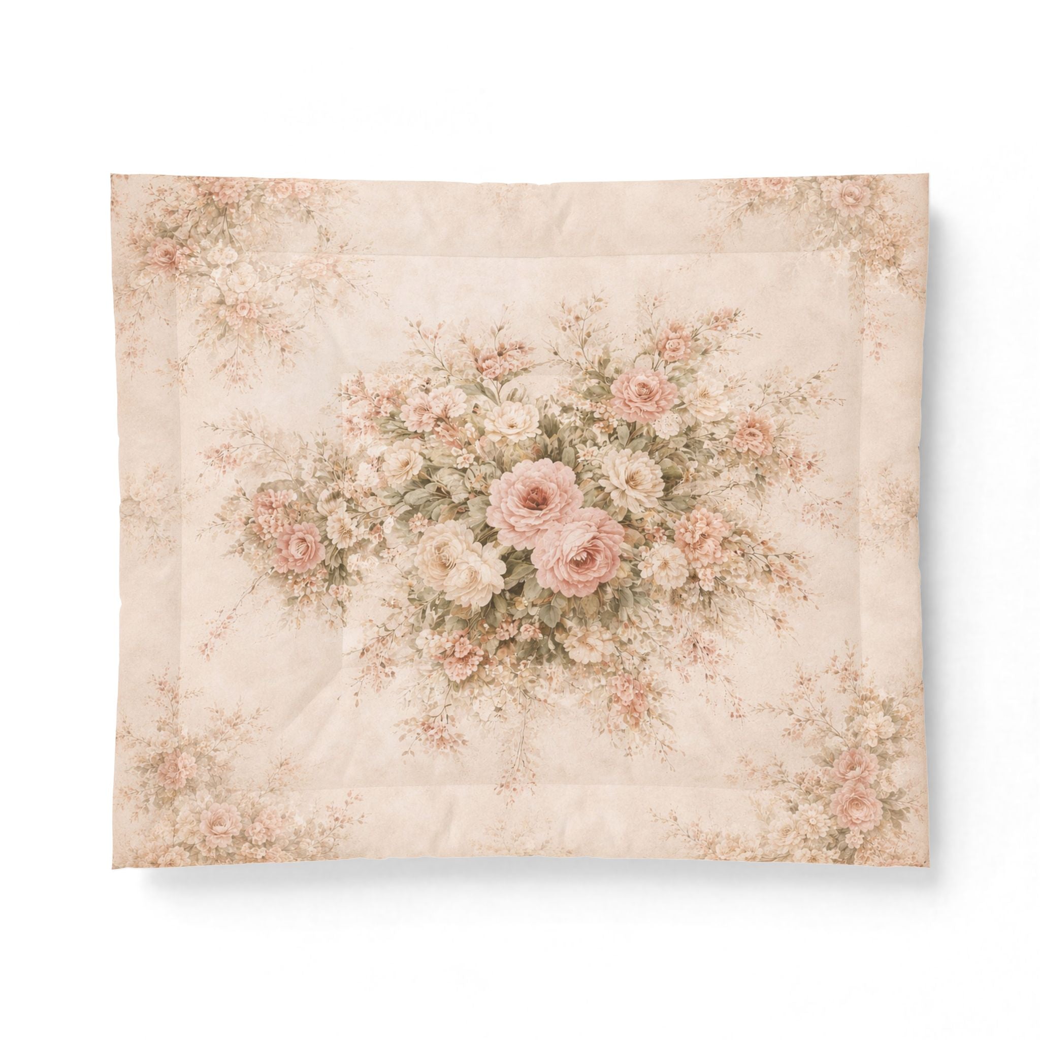 Cotton Chateaucore Soft Rose Bouquet 100% Cotton Comforter | Shabby Chic French Country Pink Peonies Roses Medallion