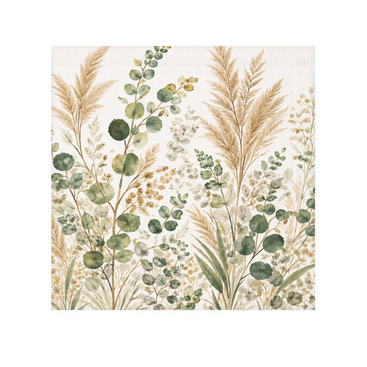 Eucalyptus Pampas Grass Washcloth – Sage Green Botanical Spa Face Cloth, Neutral French Country Cottage Bathroom Decor