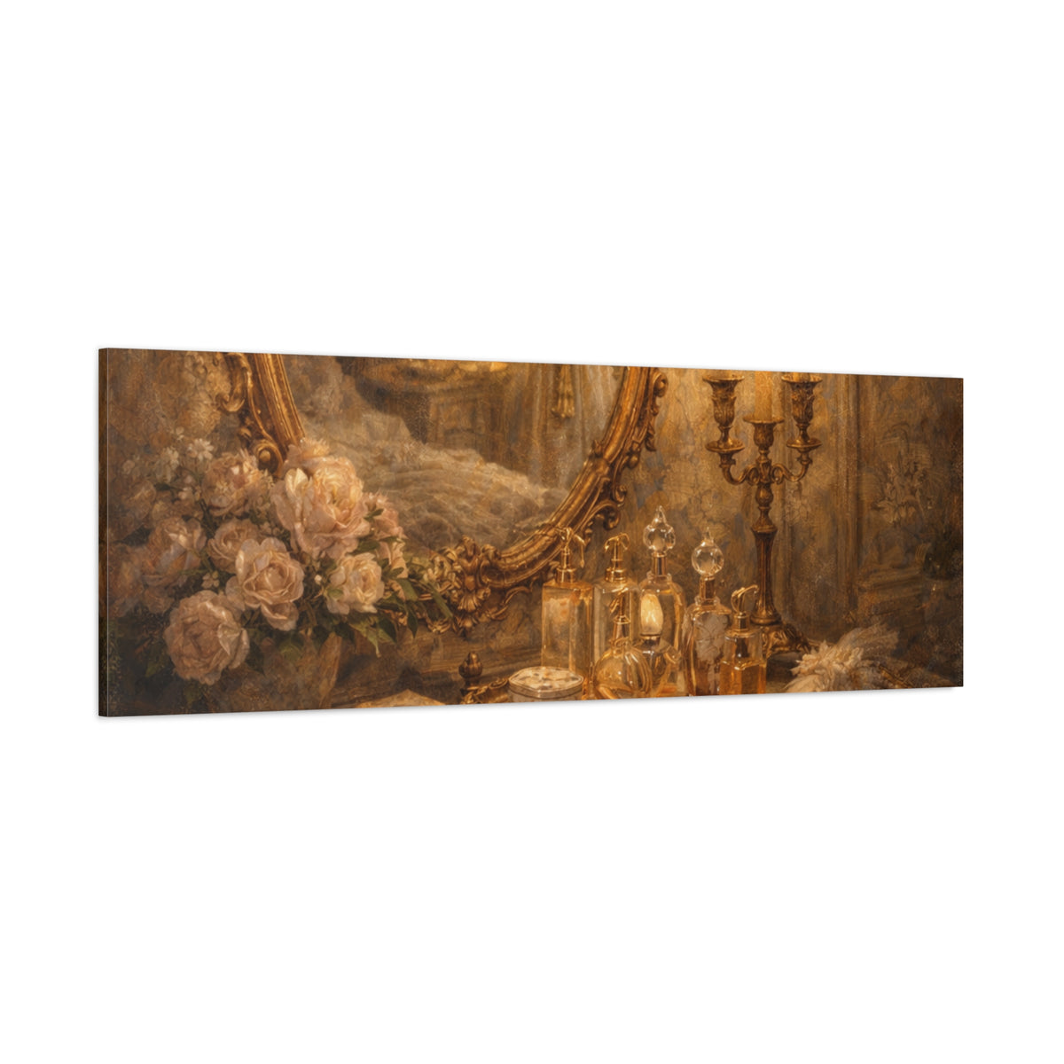 French Country Perfume Vanity Canvas Wall Art Print, Chateaucore Floral Wall Hanging Decor, Victorian Romantic Home Decor, Gift Mom Grandma