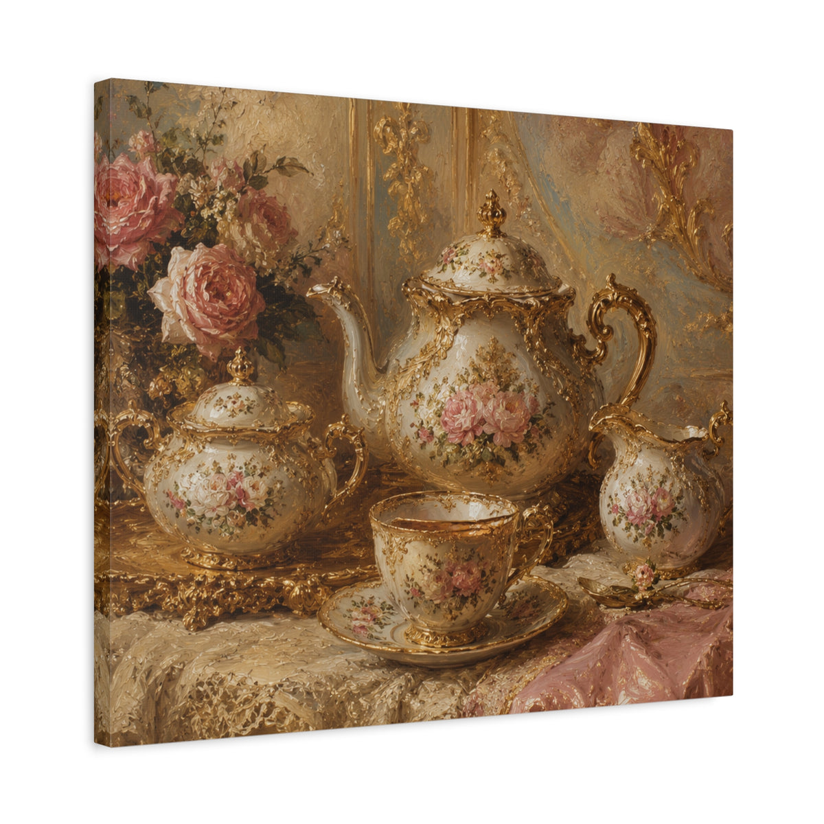 Rococo Tea Set Canvas Wall Art Print, Feminine Wall Hanging Decor, Mary Antoinette Royalty, Home Decor, Dining Room Elegant Art, Home Gift