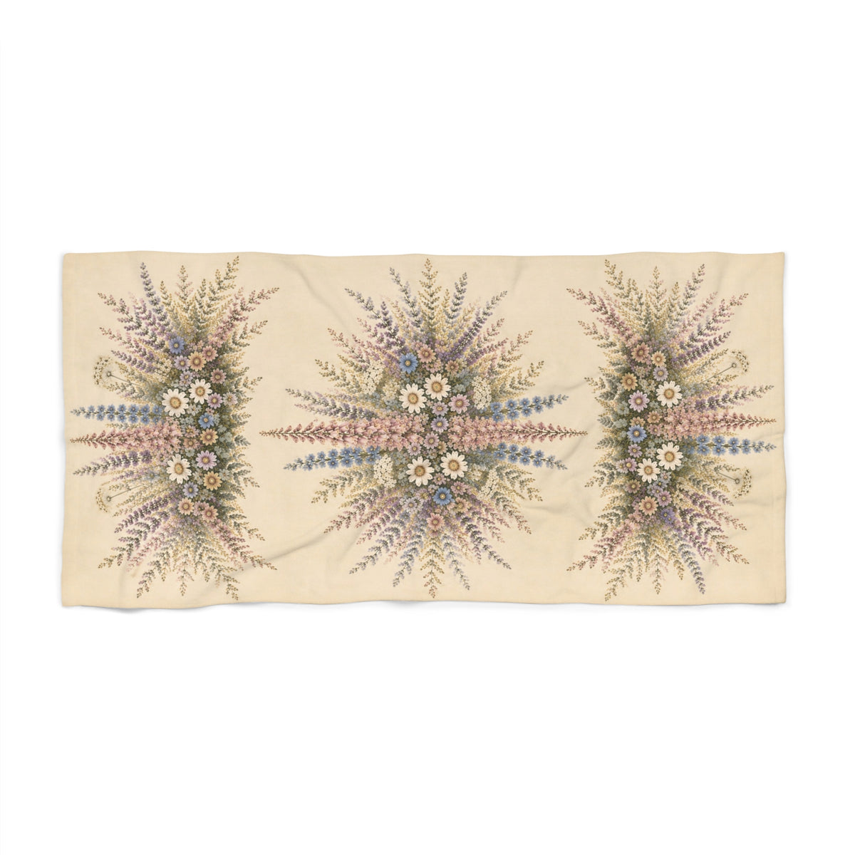 Vintage Wildflower Floral Oversized Bath Towel, French Country Botanical Bath Sheet, Cottagecore Shabby Chic Bathroom Decor