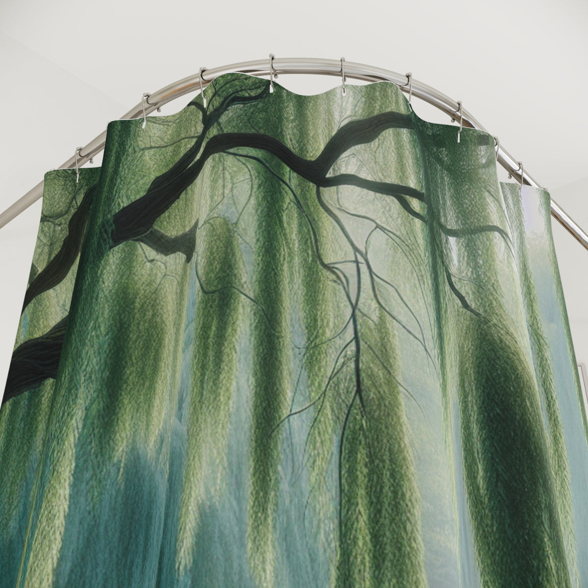 Pond Lily Pads Lotus Flower Weeping Willow Floral Fabric Shower Curtain, Bathroom Decor, Country Cottage Shabby Chic, Farmhouse Style,