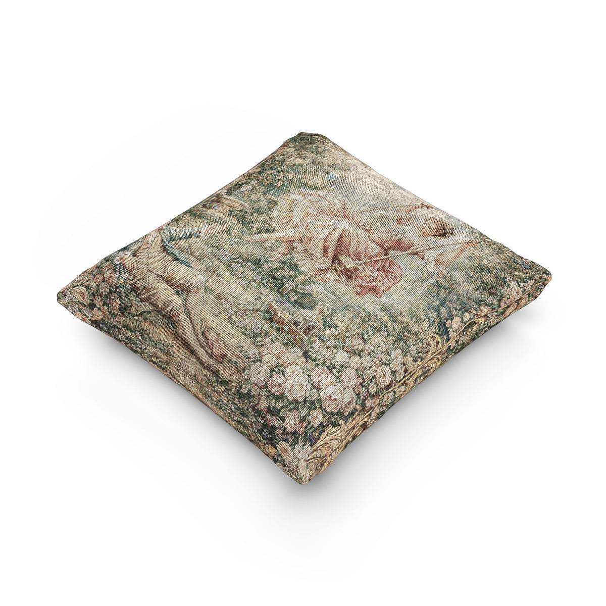 Antique Style Rococo Victorian Lady on Swing Woven Pillow, Vintage French Country Throw Pillow, Gift for Wedding, Chateaucore Layering Decor
