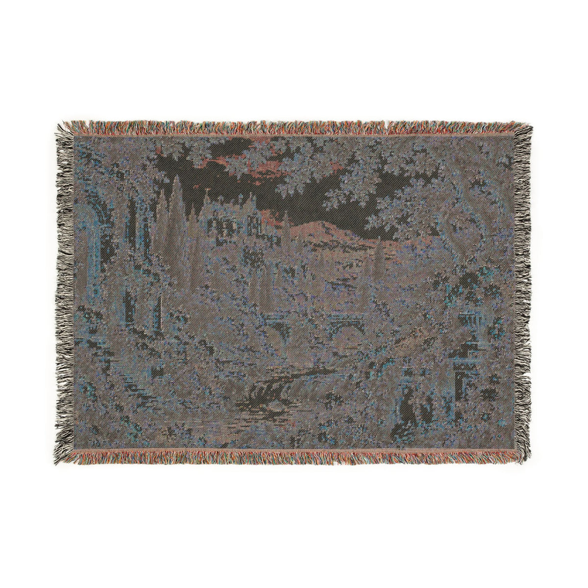 French Verdure Chateau Woven Blanket – Romantic Castle Garden Tapestry Throw, French Country Cottagecore Decor