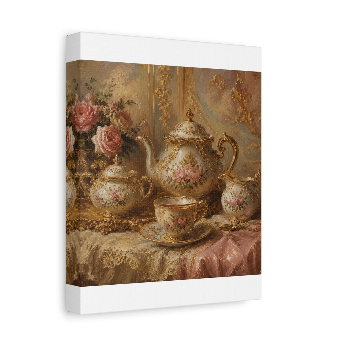 Rococo Tea Set Canvas Wall Art Print, Feminine Wall Hanging Decor, Mary Antoinette Royalty, Home Decor, Dining Room Elegant Art, Home Gift