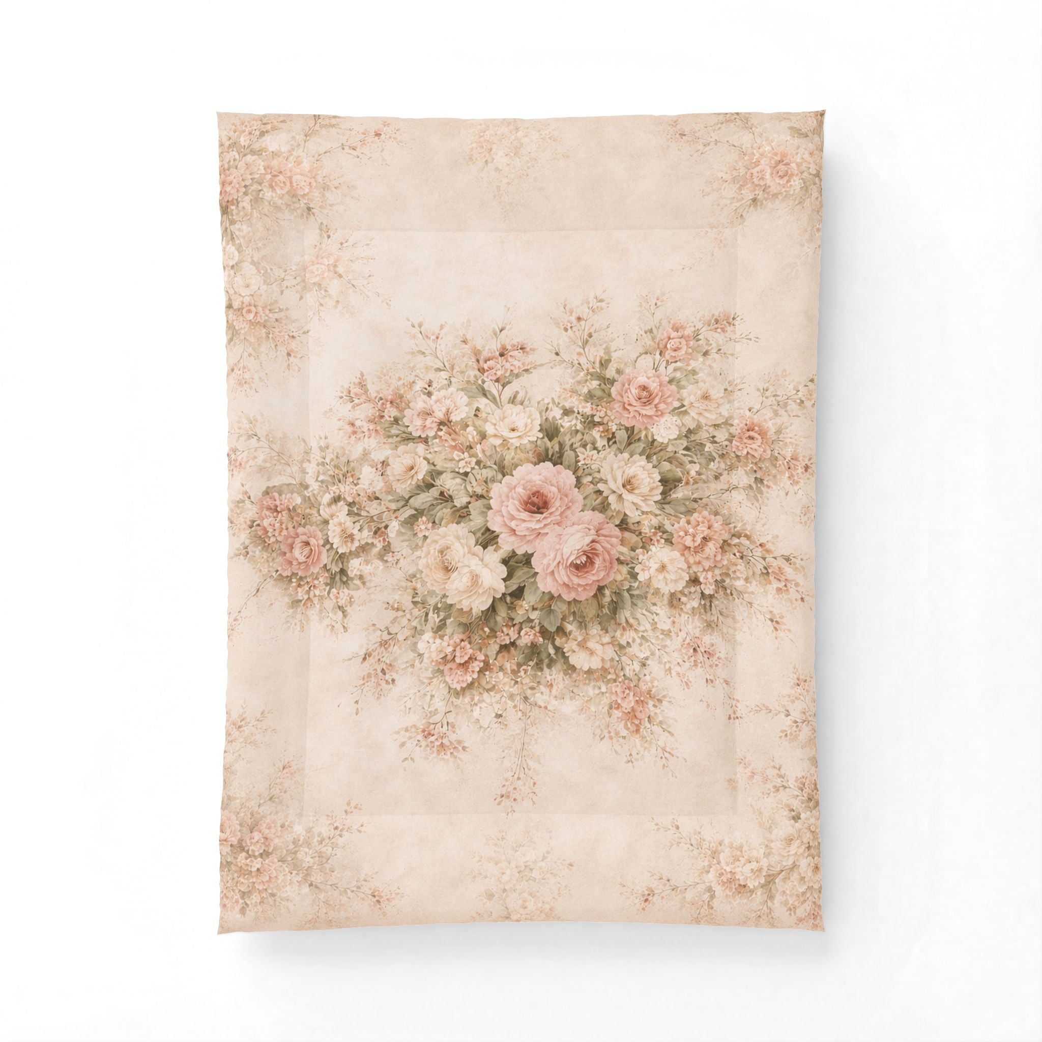 Cotton Chateaucore Soft Rose Bouquet 100% Cotton Comforter | Shabby Chic French Country Pink Peonies Roses Medallion