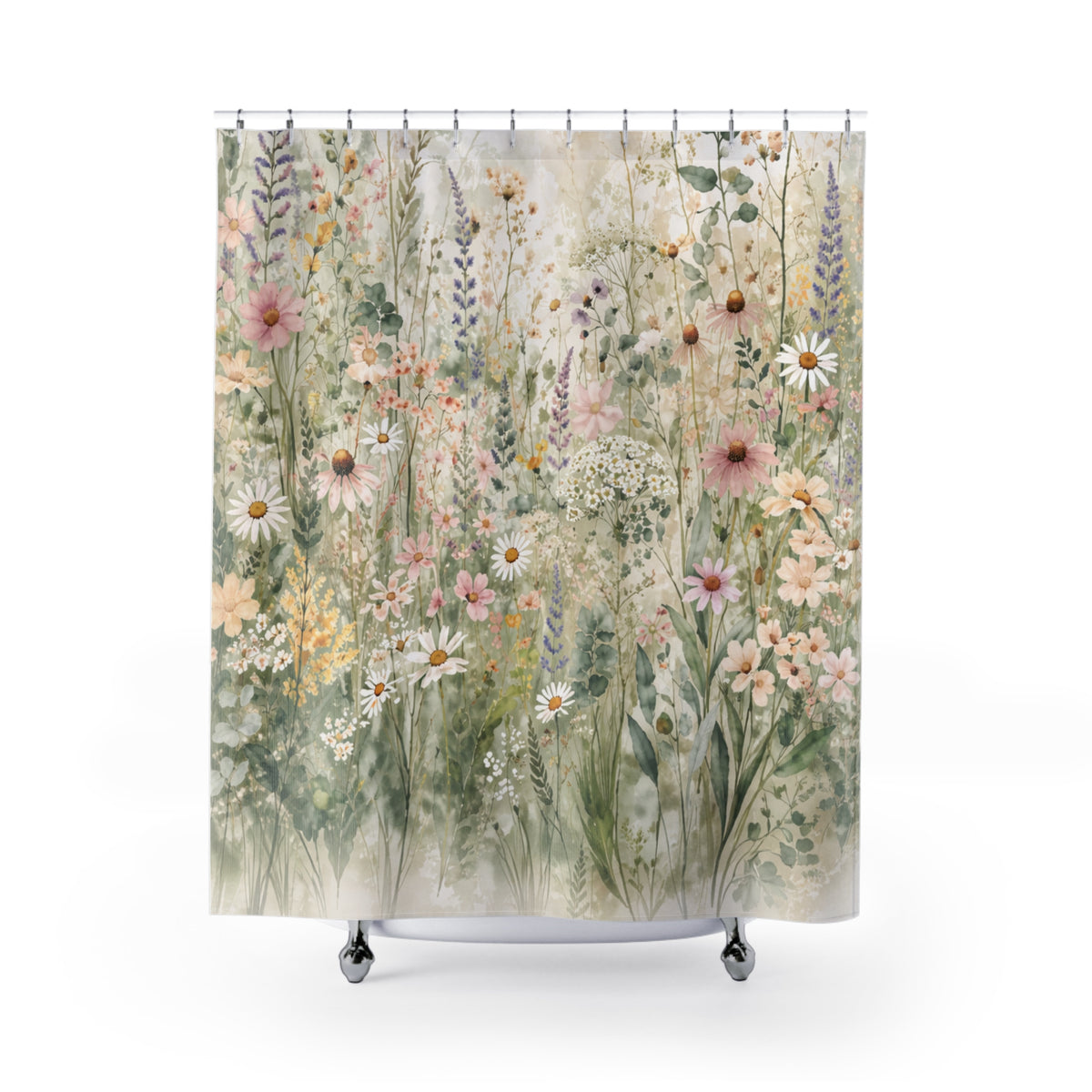 Wildflowers Colorful Fabric Shower Curtain Towel Bathmat Set Forest Bathroom Decor Bundle Interior Design Luxury Water Resistant Accessory