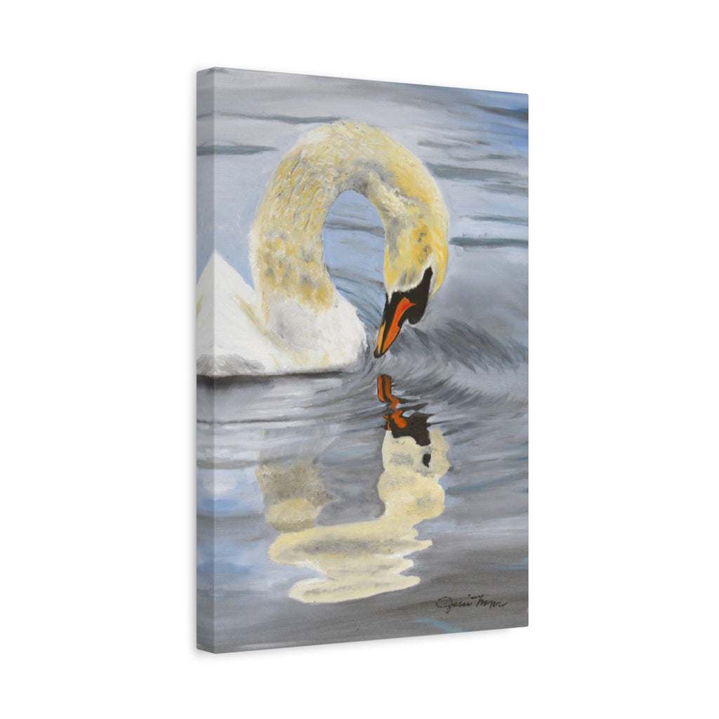 Swan Reflection Art Canvas Print, Elegant Wall Art, French Country Shabby Chic Decor, Nature Bathroom Decor, Bird Watcher Gift