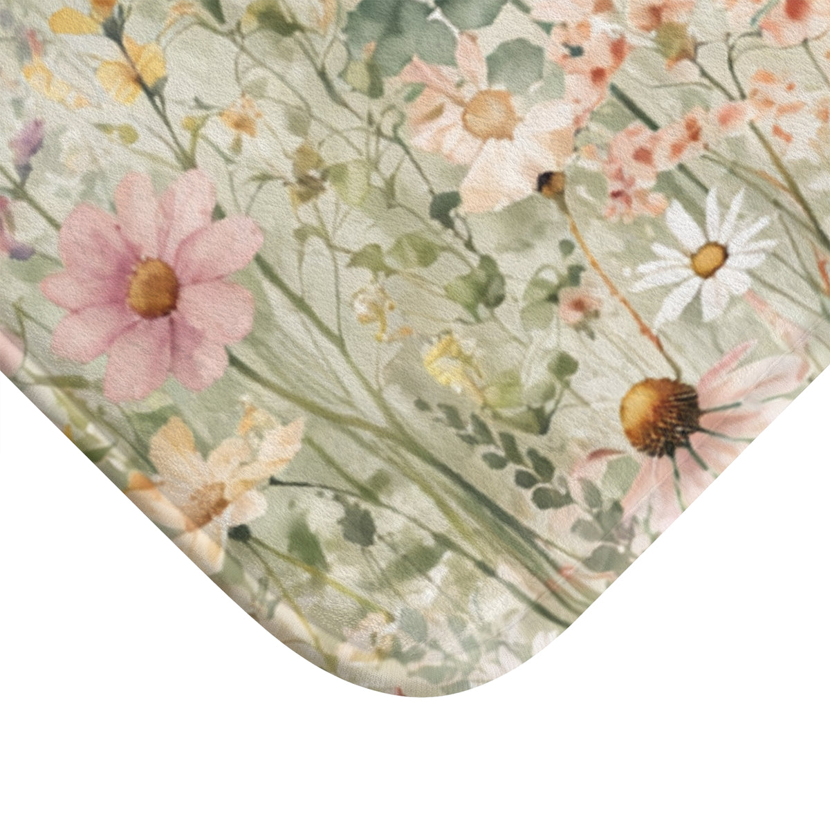 Watercolor Wildflower Meadow Memory Foam Bath Mat, French Country Botanical Floral Rug, Cottagecore Garden Bathroom Decor