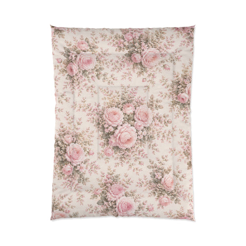 Blush Peony Floral Comforter Bedding Shabby Chic Chateaucore Victorian French Cottagecore Queen King Twin Size Decor Wedding Bed Spread Gift