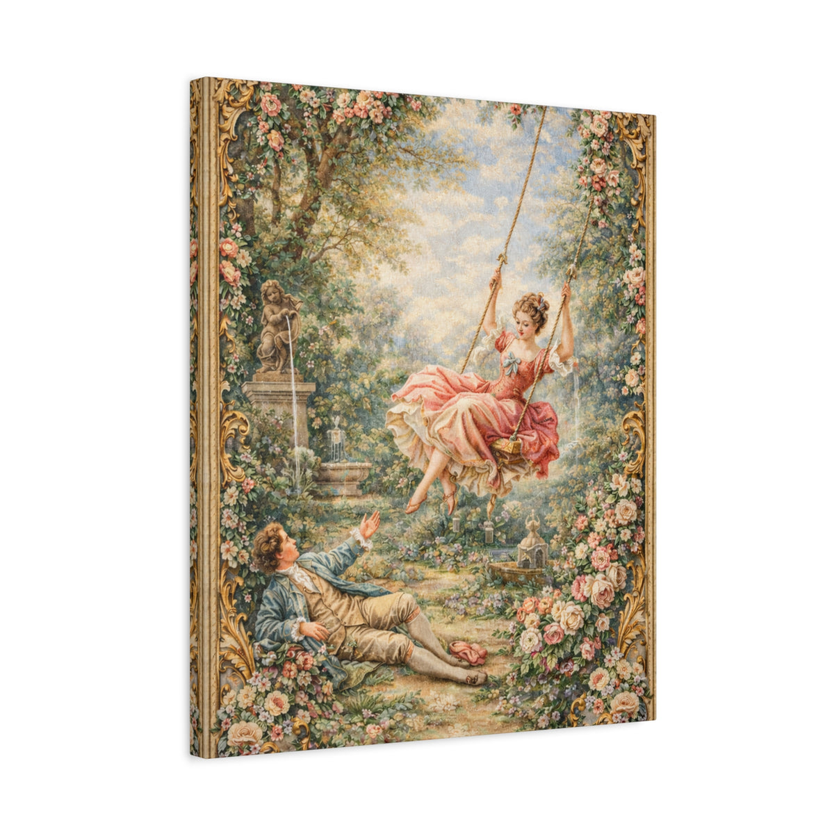 Victorian Lady on a Swing Canvas Wall Art Print, Rococo Wall Hanging Decor, Vintage Ladies, French Country Shabby Chic Decor, Home Wedding Gift