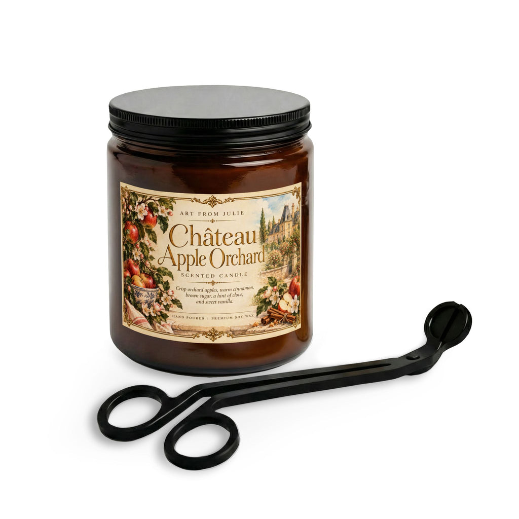 Château Apple Orchard Candle Gift Set , Crisp Apple, Cinnamon, Brown Sugar & Vanilla Candle with Matte Black Wick Trimmer