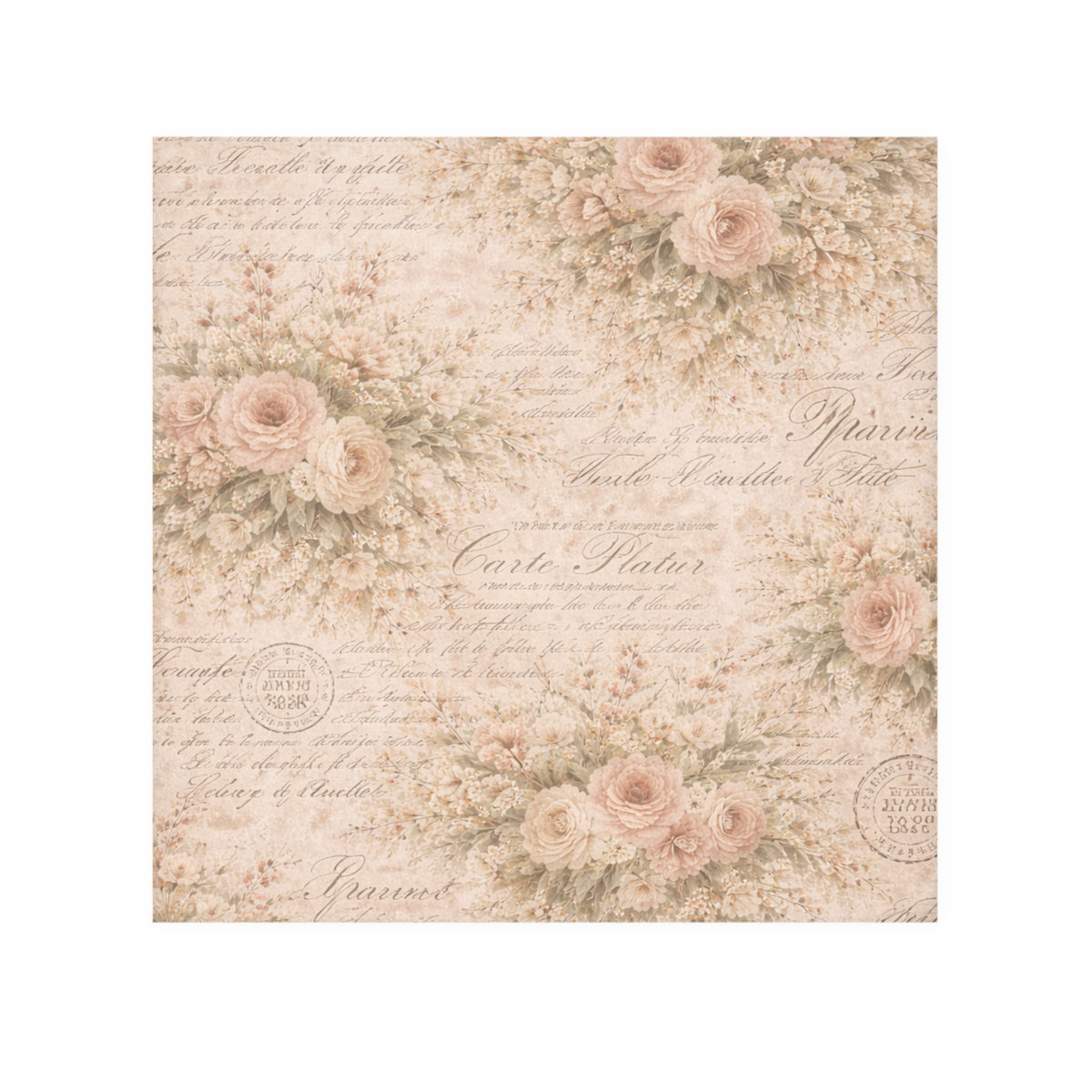 Chateaucore Vintage Soft Blush Pink Roses French Script Washcloth, Floral French Country Shabby Chic Face Towel Housewarming Gift