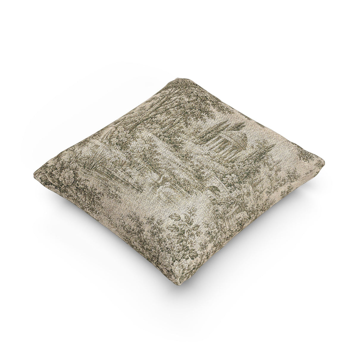 Vintage French Toile Garden Woven Pillow with Insert – Textured Sage Green Pastoral Landscape, Chateaucore Tapestry Accent Pillow