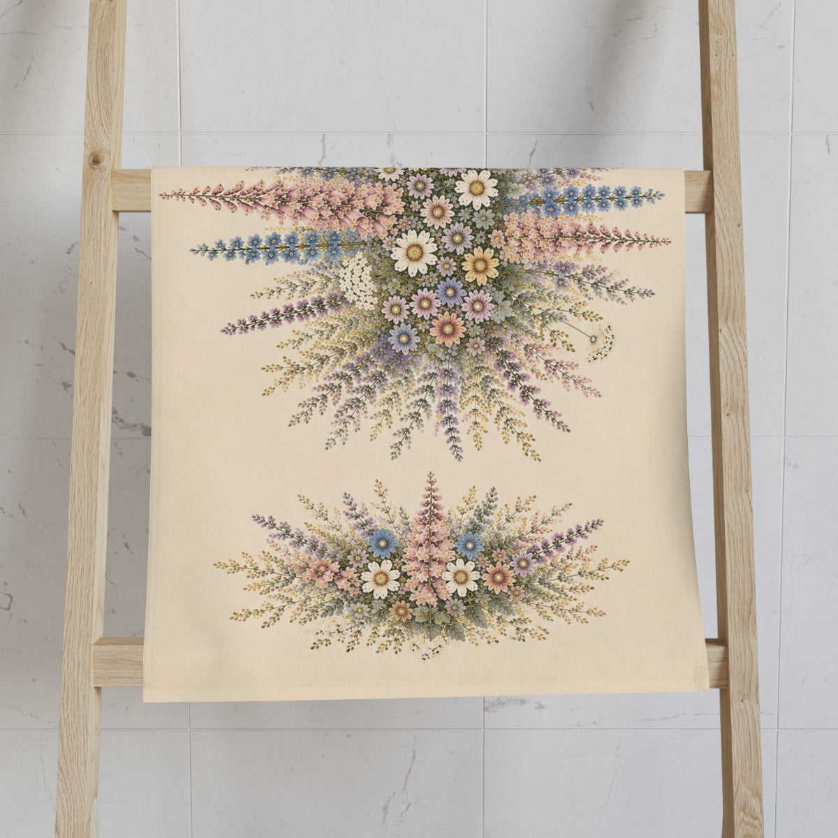 Wildflower Botanical Hand Towel, Cottagecore Bathroom Pink Foxglove Blue Delphinium, Vintage Floral Bathroom Decor, French Country Gift