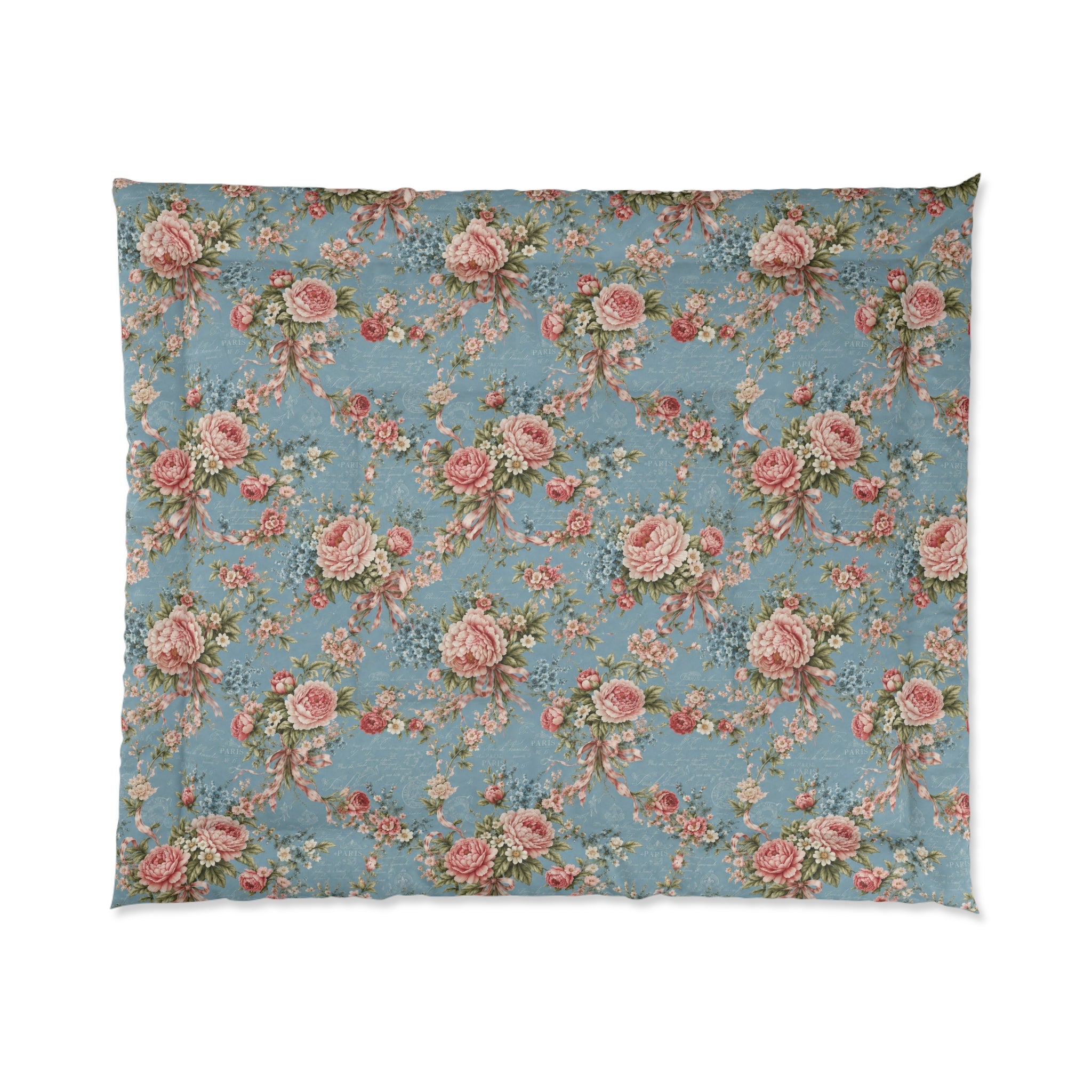 Chateaucore Dusty Blue Pink Floral Comforter Set Floral Vintage Style Bedding Shabby Chic Victorian Queen King Twin French Romantic Bed
