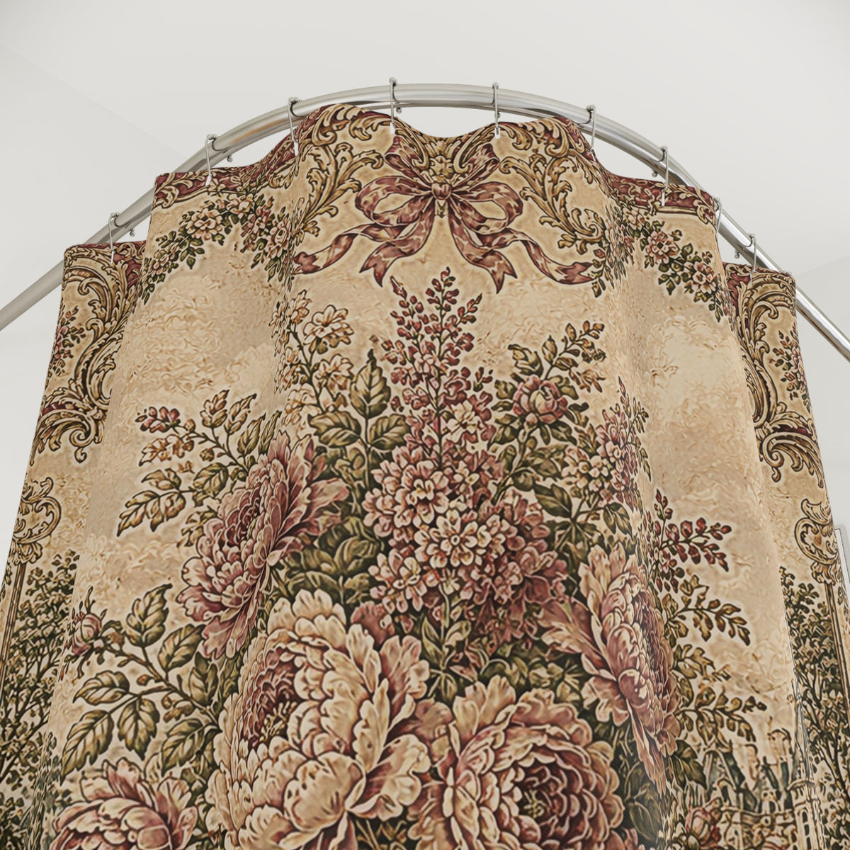 Dusty Rose Aubusson Shower Curtain – Pink Roses & Peonies – French Country Chateaucore Bathroom Decor