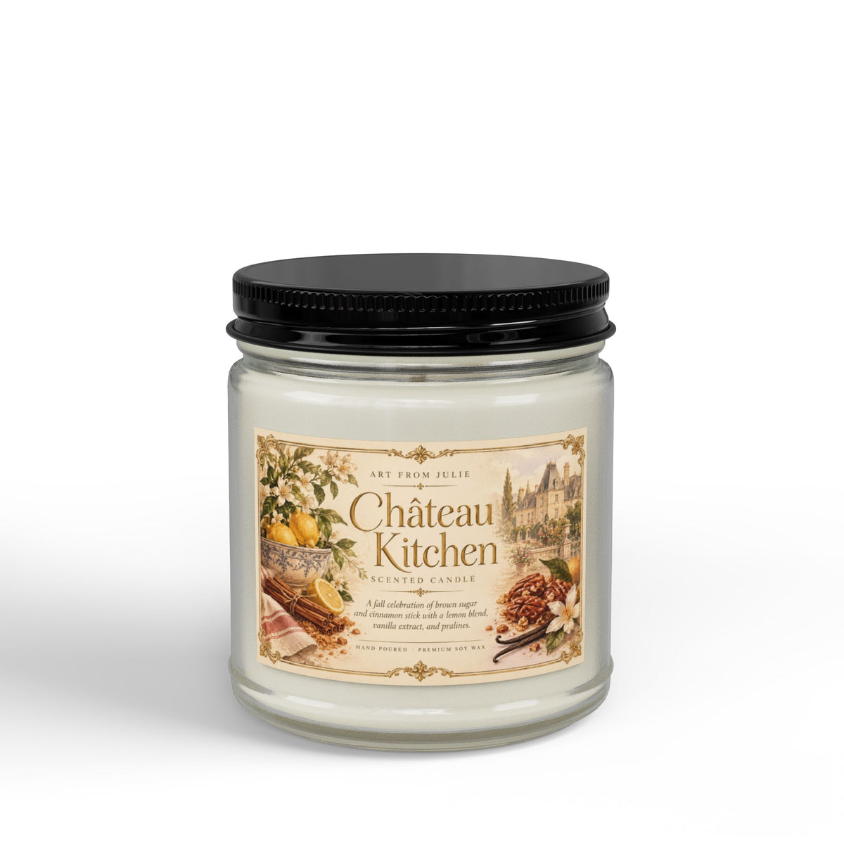 Château Kitchen Jar Scented Candle, Comfort Spice Brown Sugar, Cinnamon, Vanilla & Praline French Country Scented Candle Lemons