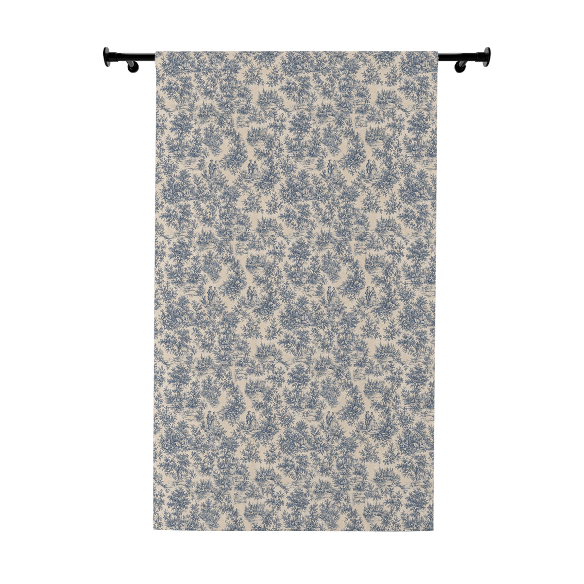 Dusty Blue Toile de Jouy Pattern Long Curtain, Botanical Scenic Vintage Toile Black Out Window Treatment, French Country Shabby Chic Chateaucore