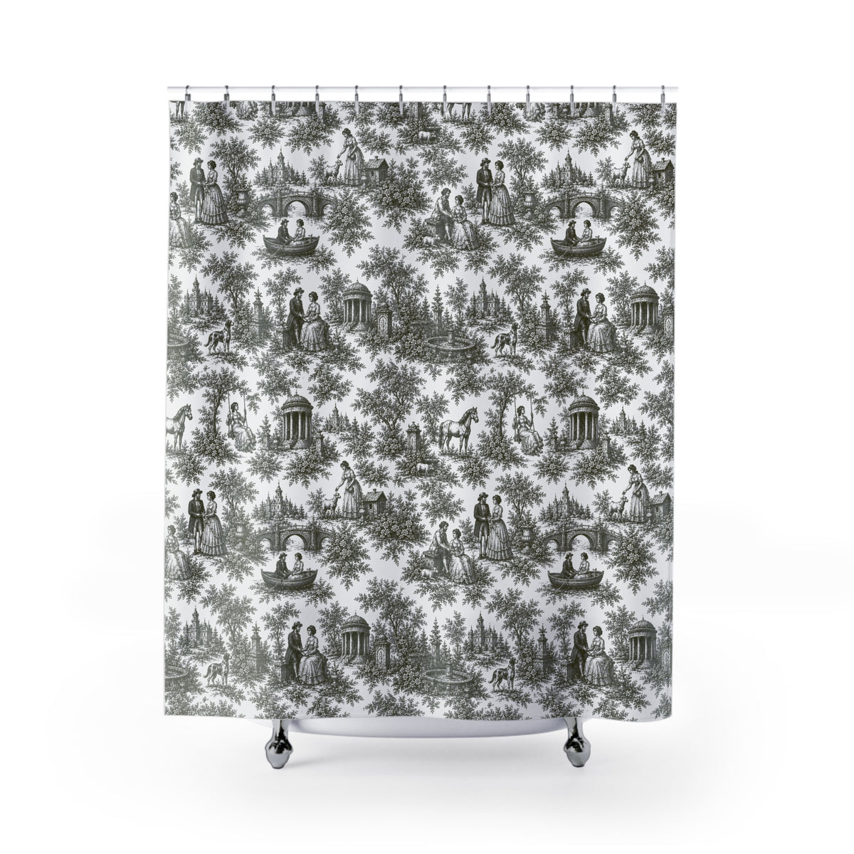 Black French Toil Floral Shower Curtain, Victorian Bathroom Decor, Vintage Country Cottage, Shabby Chic, Farmhouse Style, Housewarming Gift