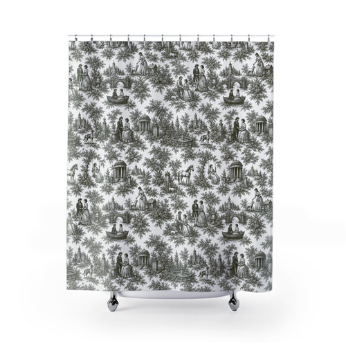 Black French Toil Floral Shower Curtain, Victorian Bathroom Decor, Vintage Country Cottage, Shabby Chic, Farmhouse Style, Housewarming Gift