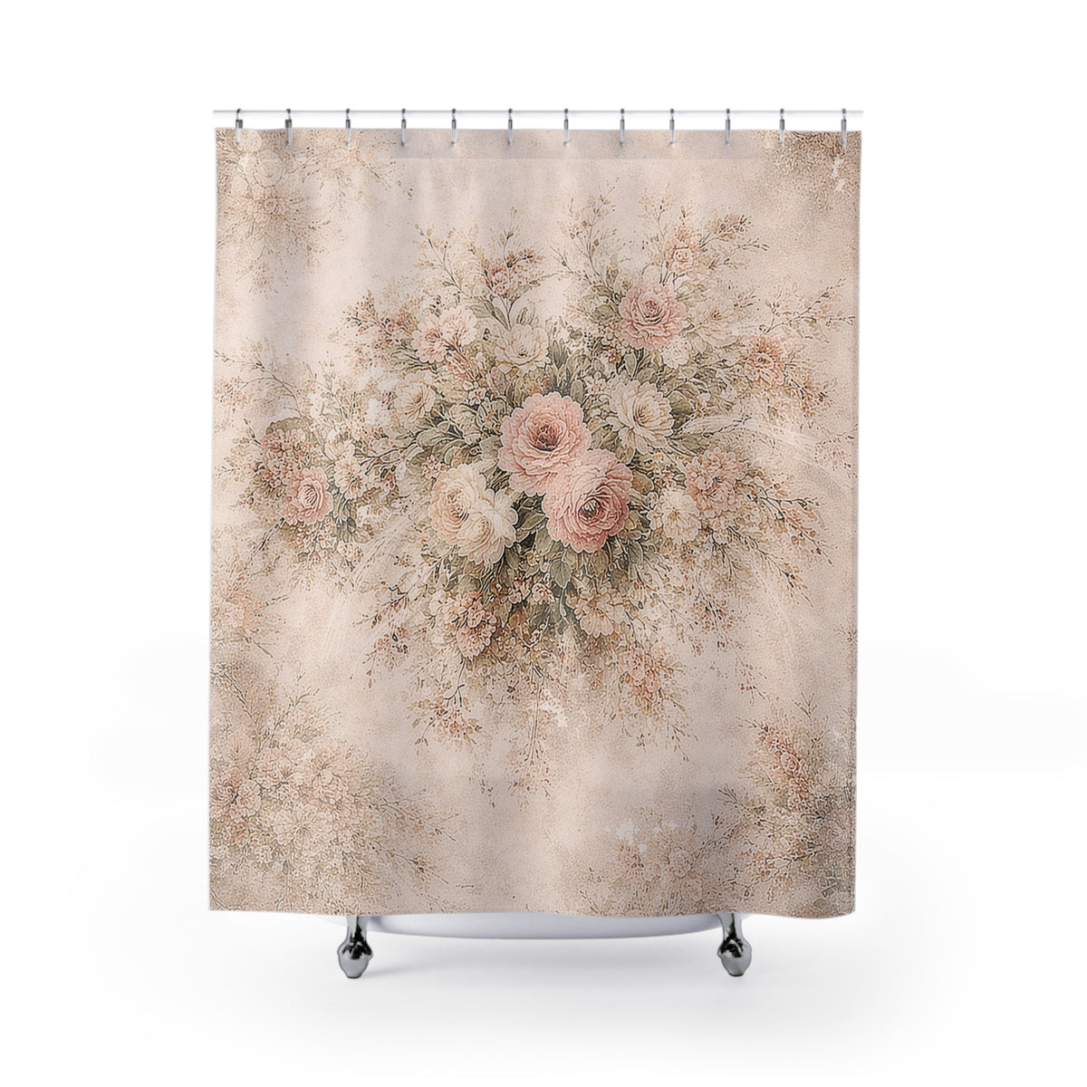 Chateaucore Soft Pink Roses Floral Shower Curtain, Victorian Bathroom Decor, French Country Cottage, Shabby Chic, Housewarming Wedding Gift