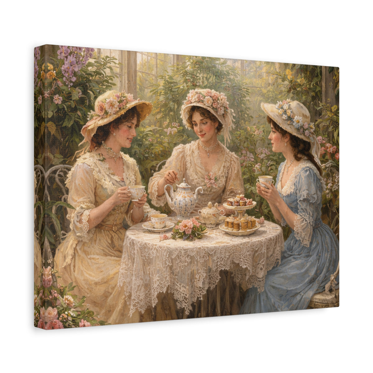 Vintage Ladies Tea Party Canvas Wall Art Print, Feminine Wall Hanging Decor, Victorian 1800's Ladies, Home Decor, Gift for Her, Elegant Art