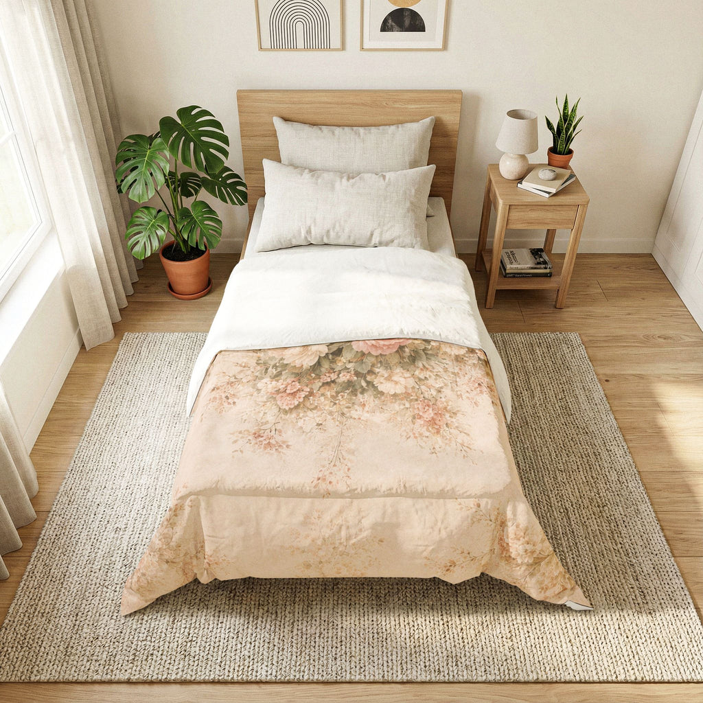 Pink Rose Peony Comforter or Duvet Cover Set, French Country Chateaucore Bedding – Romantic Floral Bedspread
