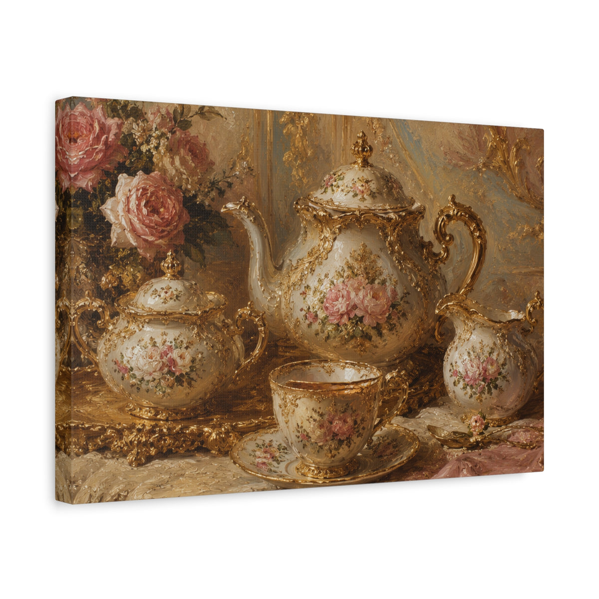 Rococo Tea Set Canvas Wall Art Print, Feminine Wall Hanging Decor, Mary Antoinette Royalty, Home Decor, Dining Room Elegant Art, Home Gift