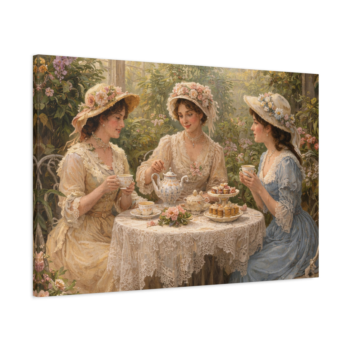 Vintage Ladies Tea Party Canvas Wall Art Print, Feminine Wall Hanging Decor, Victorian 1800's Ladies, Home Decor, Gift for Her, Elegant Art