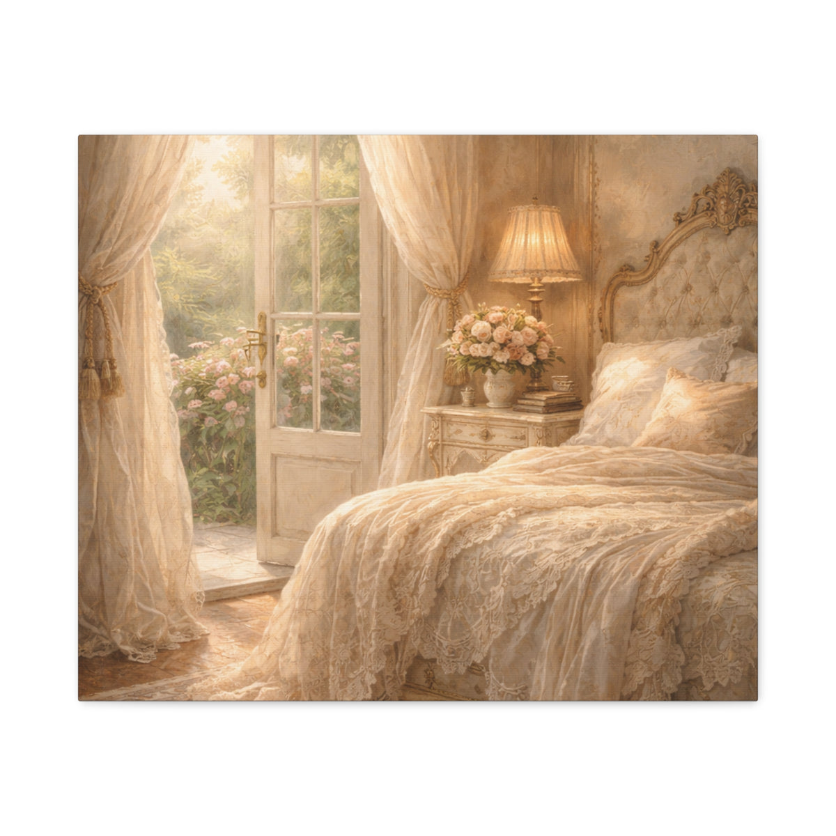 Elegant French Bedroom Canvas Wall Art Print, Chateaucore Feminine Wall Hanging Decor, Shabby Chic Victorian Romantic Home Decor