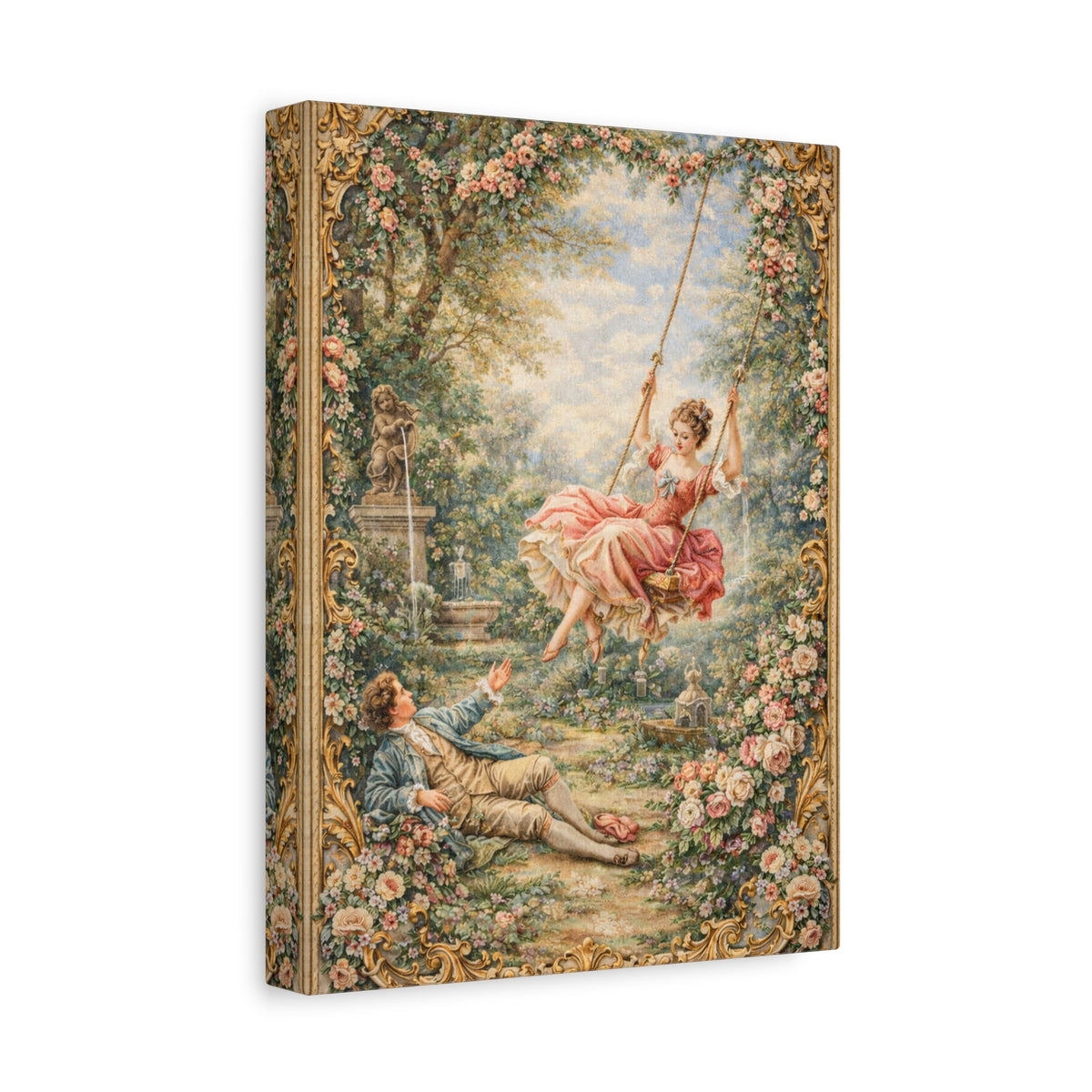 Victorian Lady on a Swing Canvas Wall Art Print, Rococo Wall Hanging Decor, Vintage Ladies, French Country Shabby Chic Decor, Home Wedding Gift