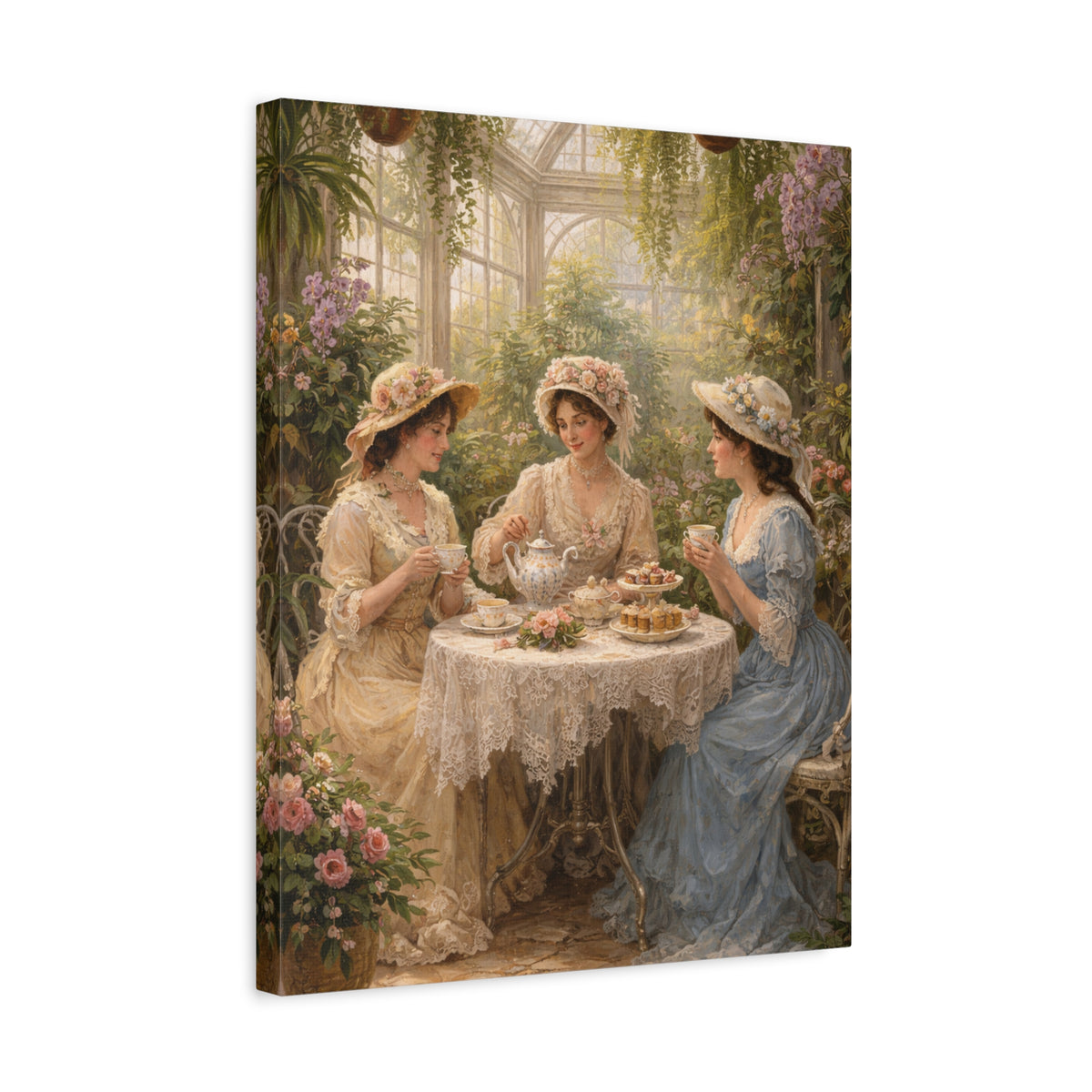 Vintage Ladies Tea Party Canvas Wall Art Print, Feminine Wall Hanging Decor, Victorian 1800's Ladies, Home Decor, Gift for Her, Elegant Art