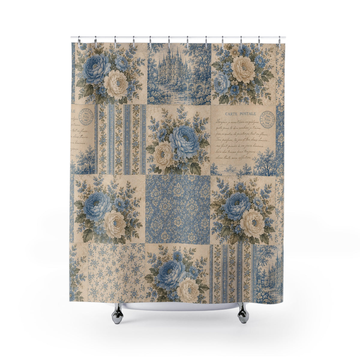 Patchwork Quilt Pastel Fabric Shower Curtain, Floral Bathroom Decor, Cottagecore Bath Bathroom, Country Farmhouse Decor, Botanical Home Gift