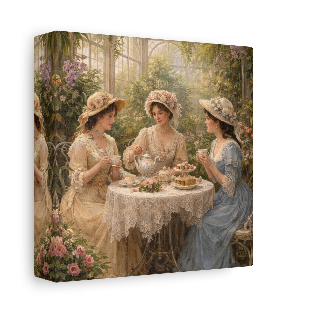 Vintage Ladies Tea Party Canvas Wall Art Print, Feminine Wall Hanging Decor, Victorian 1800's Ladies, Home Decor, Gift for Her, Elegant Art