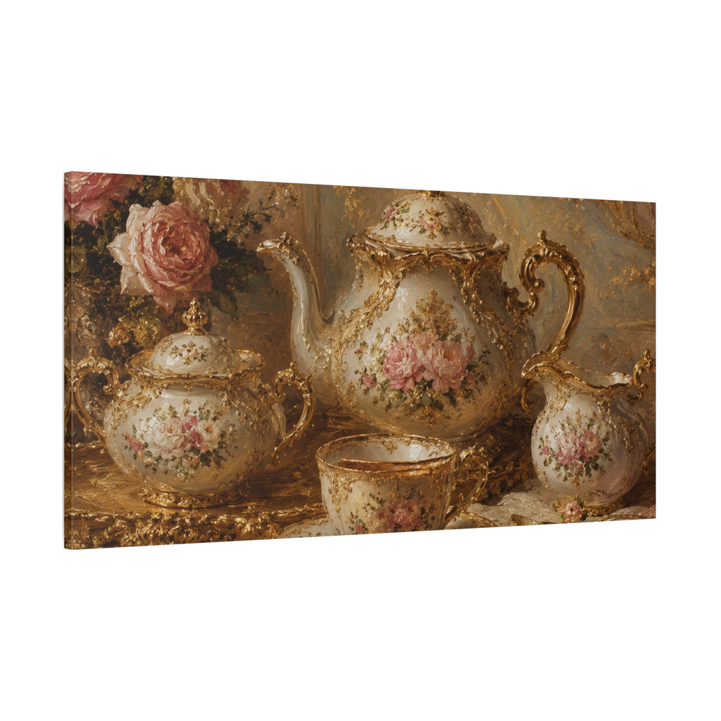 Rococo Tea Set Canvas Wall Art Print, Feminine Wall Hanging Decor, Mary Antoinette Royalty, Home Decor, Dining Room Elegant Art, Home Gift