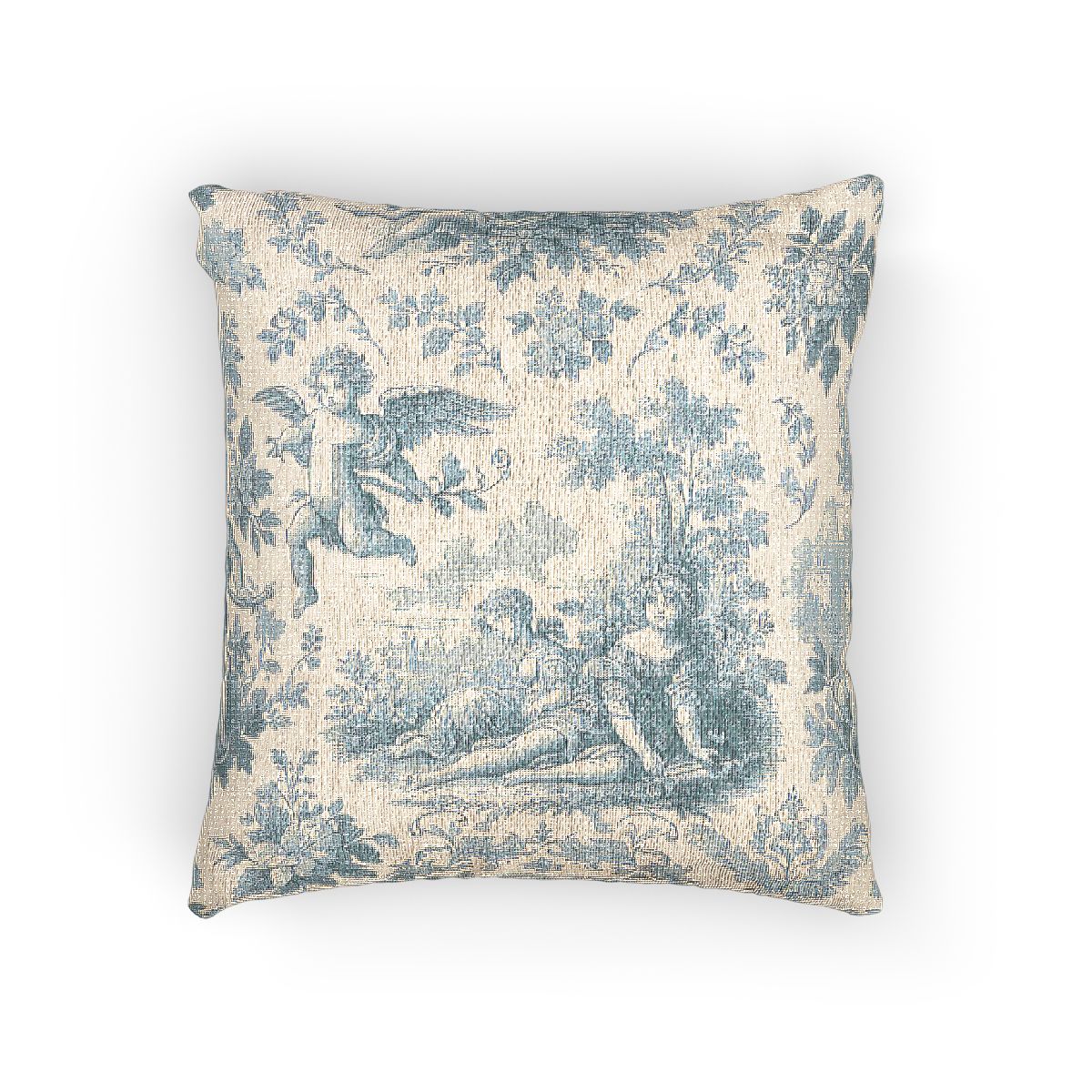French Blue Toile Woven Pillow Set of 2 – Chateaucore Cherub & Floral Tapestry Accent Pillows, Vintage French Country Decor