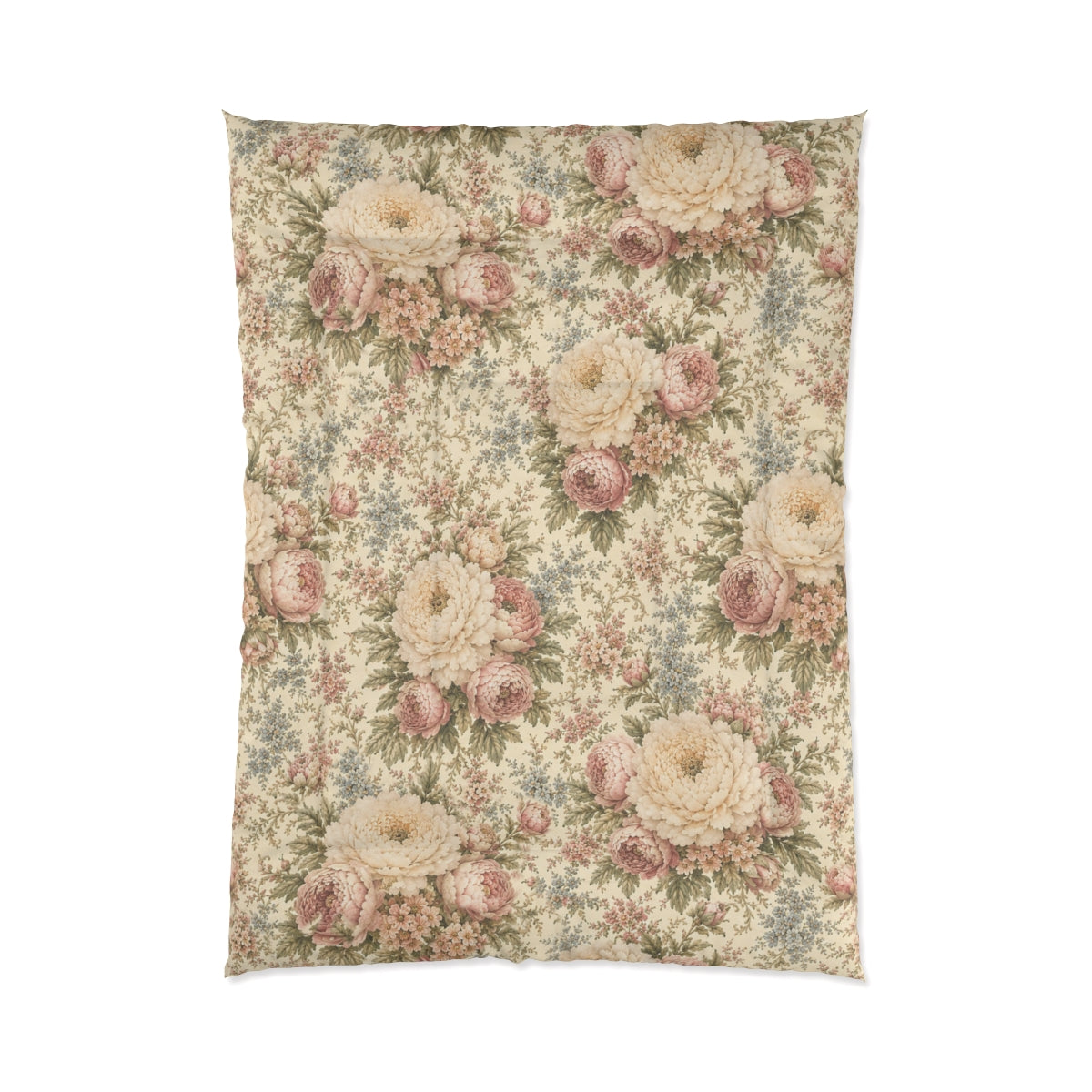 Champagne Garden Peony Vintage Floral Comforter or Duvet Cover Set, Blush Shabby Chic Victorian Cottagecore Bedding Queen King Twin Decor Bedspread Gift