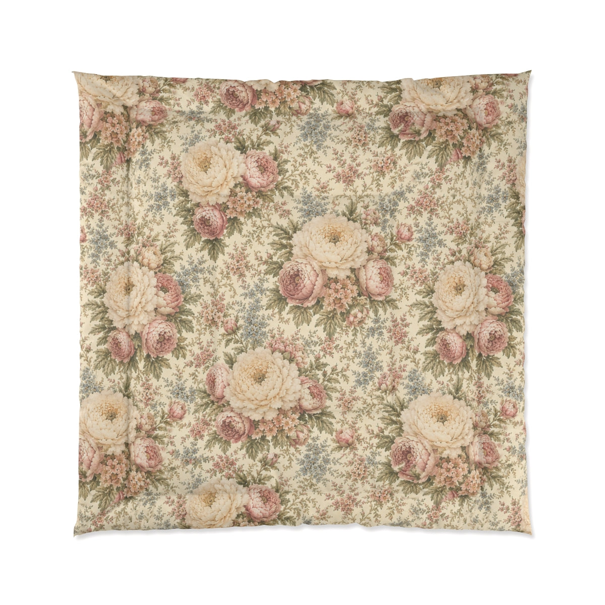 Champagne Garden Peony Vintage Floral Comforter or Duvet Cover Set, Blush Shabby Chic Victorian Cottagecore Bedding Queen King Twin Decor Bedspread Gift