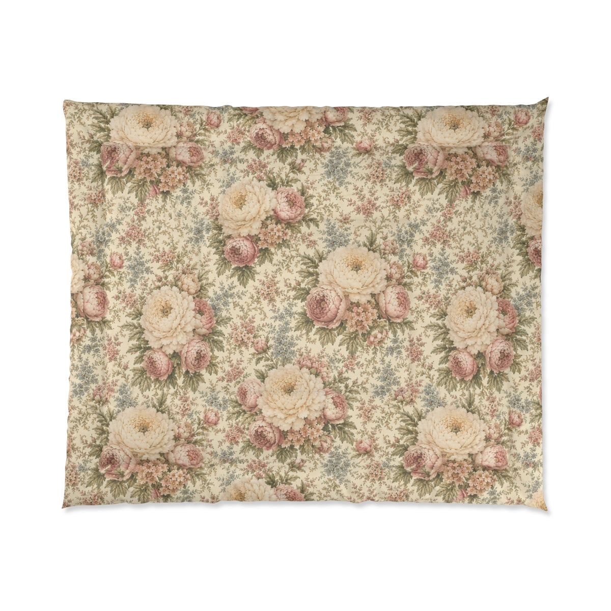 Champagne Garden Peony Vintage Floral Comforter or Duvet Cover Set, Blush Shabby Chic Victorian Cottagecore Bedding Queen King Twin Decor Bedspread Gift