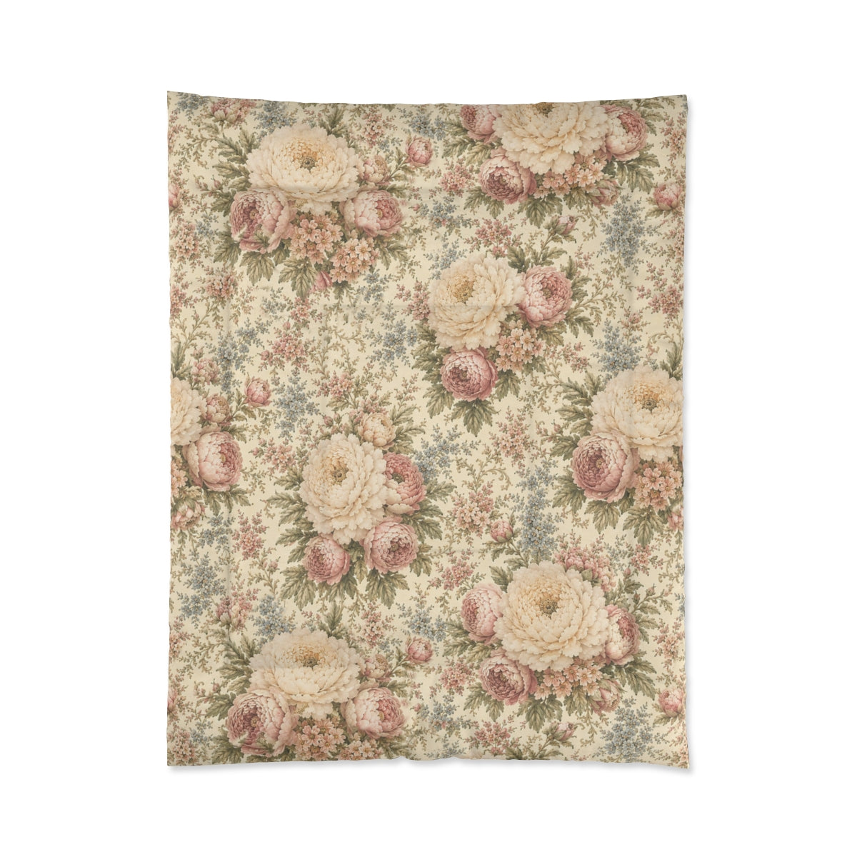 Champagne Garden Peony Vintage Floral Comforter or Duvet Cover Set, Blush Shabby Chic Victorian Cottagecore Bedding Queen King Twin Decor Bedspread Gift