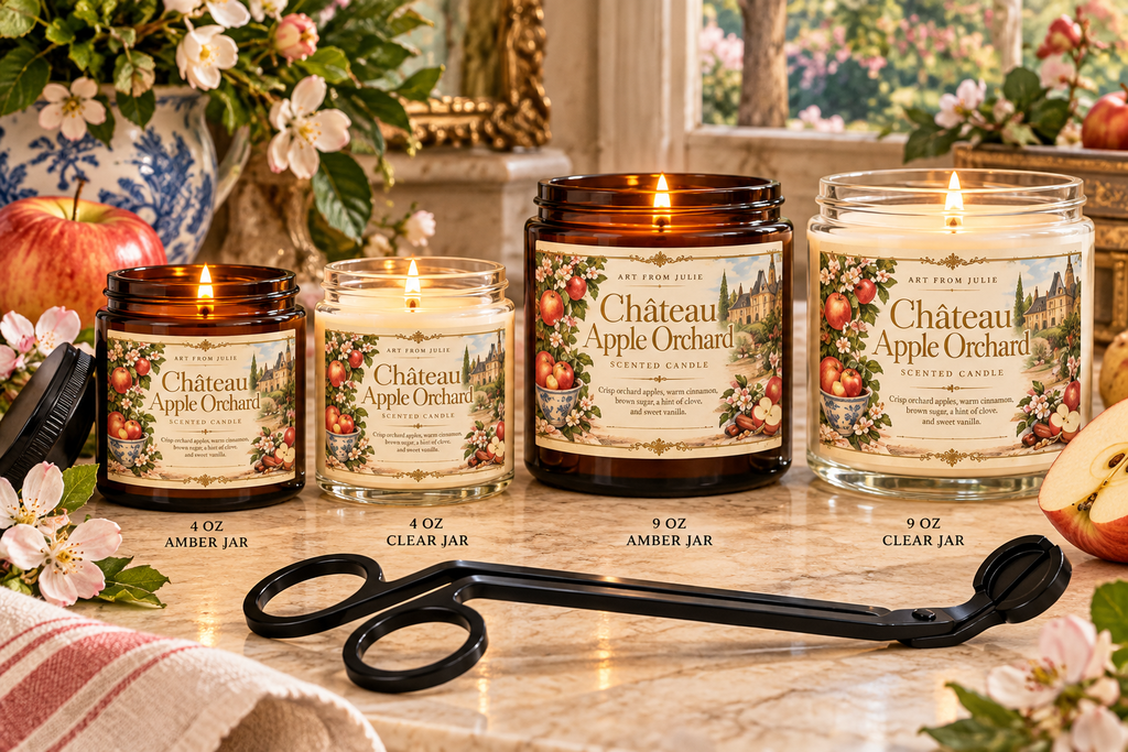 Château Apple Orchard Candle Gift Set , Crisp Apple, Cinnamon, Brown Sugar & Vanilla Candle with Matte Black Wick Trimmer
