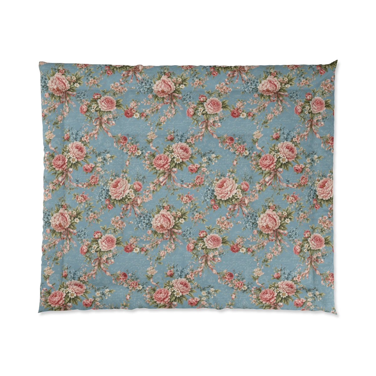 Chateaucore Dusty Blue Pink Floral Comforter or Duvet Cover Set Floral Vintage Style Bedding Shabby Chic Victorian Queen King Twin French Romantic Bedspread