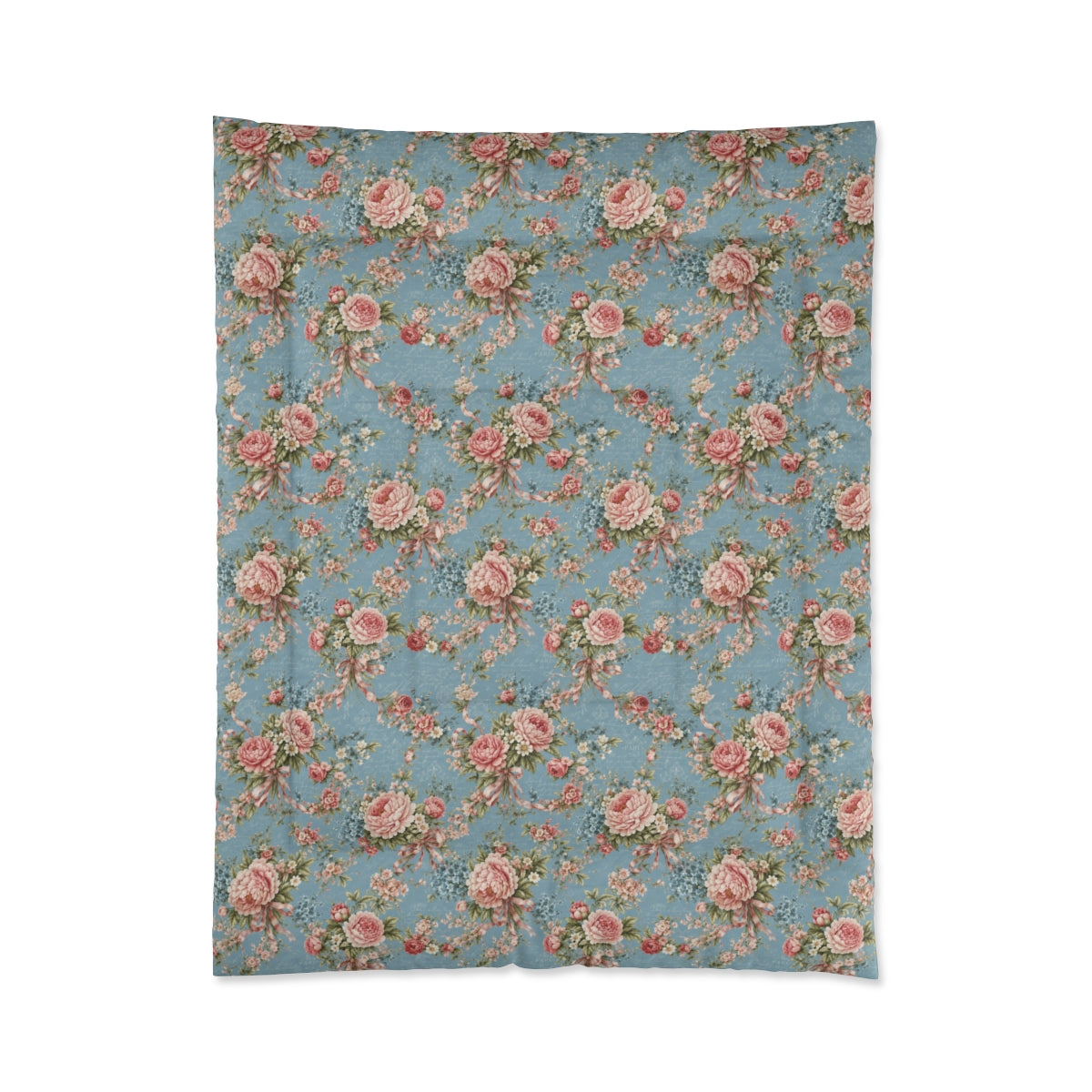 Chateaucore Dusty Blue Pink Floral Comforter or Duvet Cover Set Floral Vintage Style Bedding Shabby Chic Victorian Queen King Twin French Romantic Bedspread