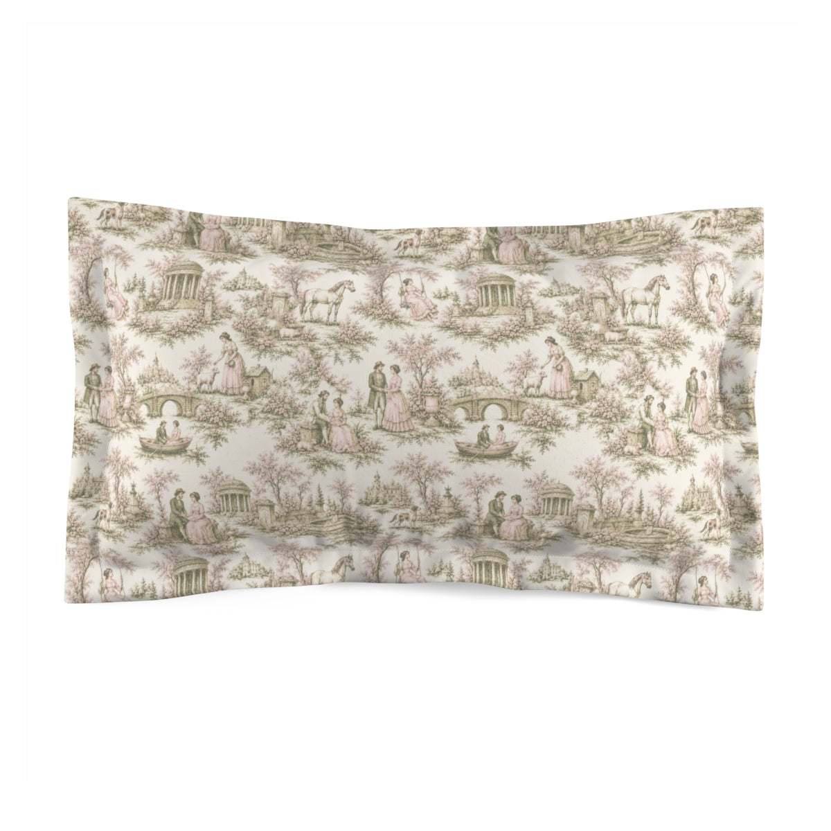 Rare Pink and Sage Toile de Joy Comforter Set, Chateaucore Floral Vintage Style Bedding Shabby Chic Victorian Queen King Twin Size French Bed Spread