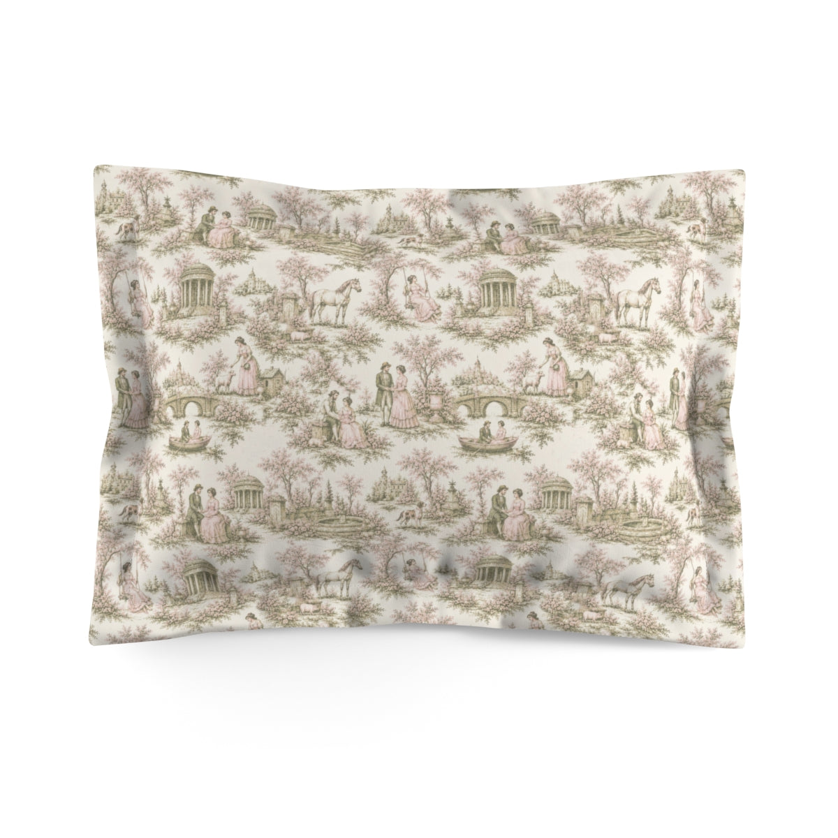Rare Pink and Sage Toile de Joy Comforter Set, Chateaucore Floral Vintage Style Bedding Shabby Chic Victorian Queen King Twin Size French Bed Spread