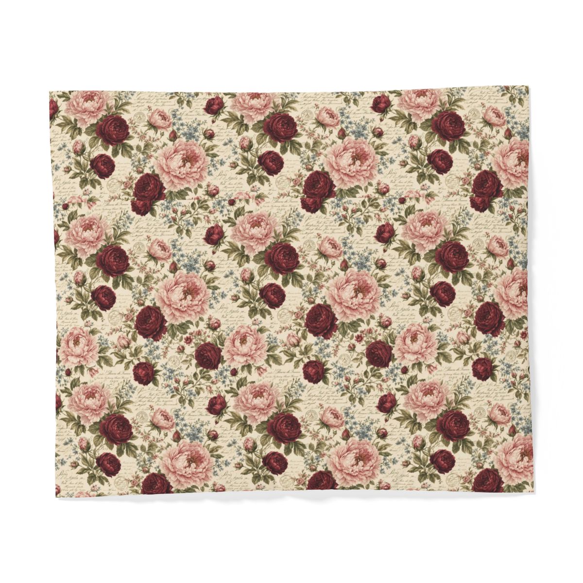 Chateaucore Soft Pink Burgundy Peonies Floral Comforter or Duvet Cover Set Floral Vintage Style Bedding Shabby Chic Victorian Queen French Romantic Bed