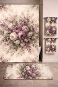 Vintage Mauve Rose Garden 5-Piece Bath Bundle Shower Curtain, Bathmat, Towels Set