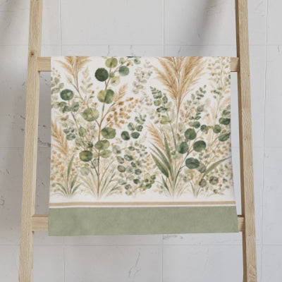 Eucalyptus & Pampas Grass Towel Set – Sage Green Botanical Bath, Hand & Wash Towels, Neutral Spa French Country Bathroom Decor